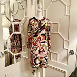 Multicolor Groovy Abstract Sheath Dress Long Sleeve - Sz 8